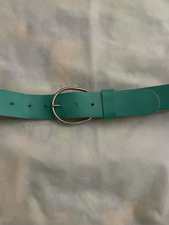 Accessories - Women's Teal Leather Belt with Rounded Silver Buckle